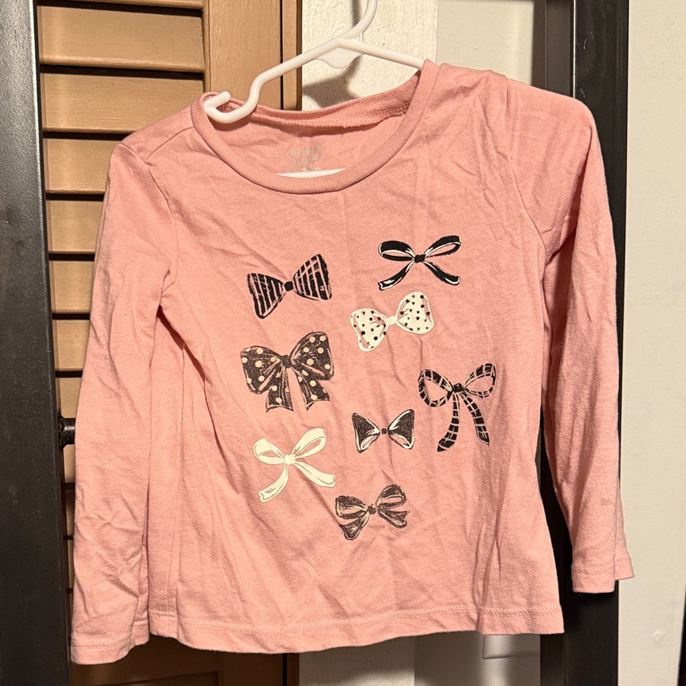 Carter's Pink Long Sleeve Shirt with Bow Patterns